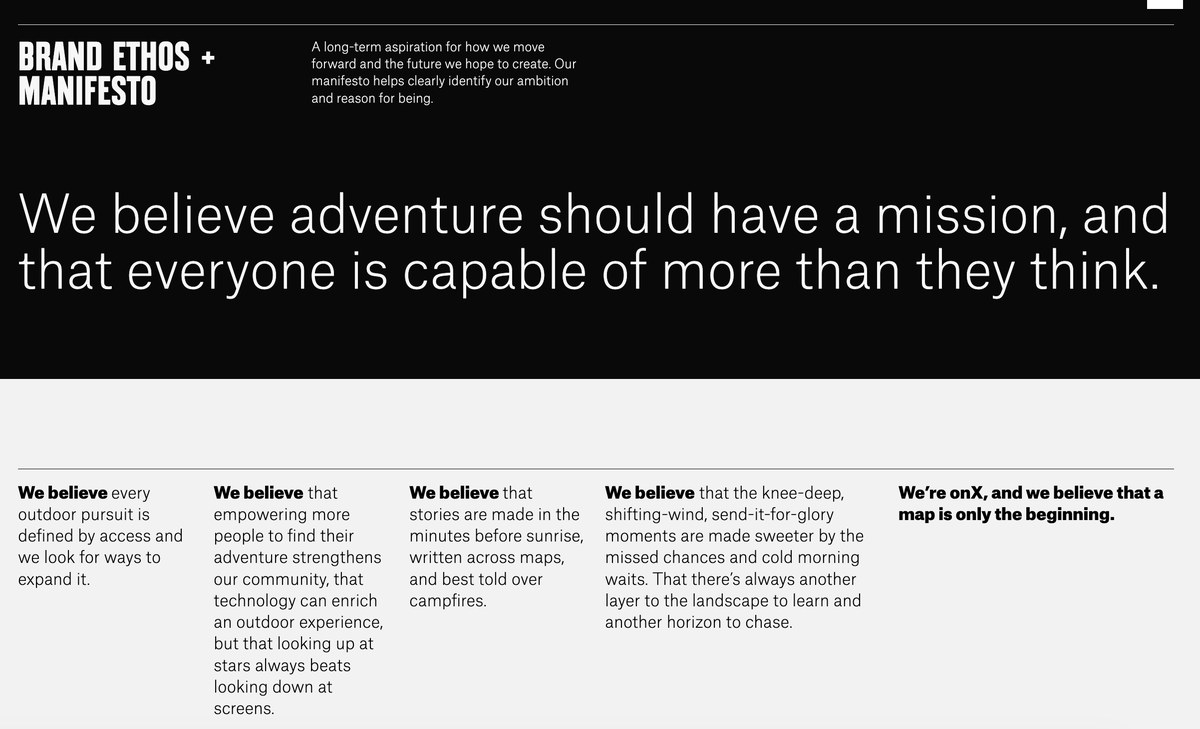onX Brand Book, Brand Ethos and Manifesto page