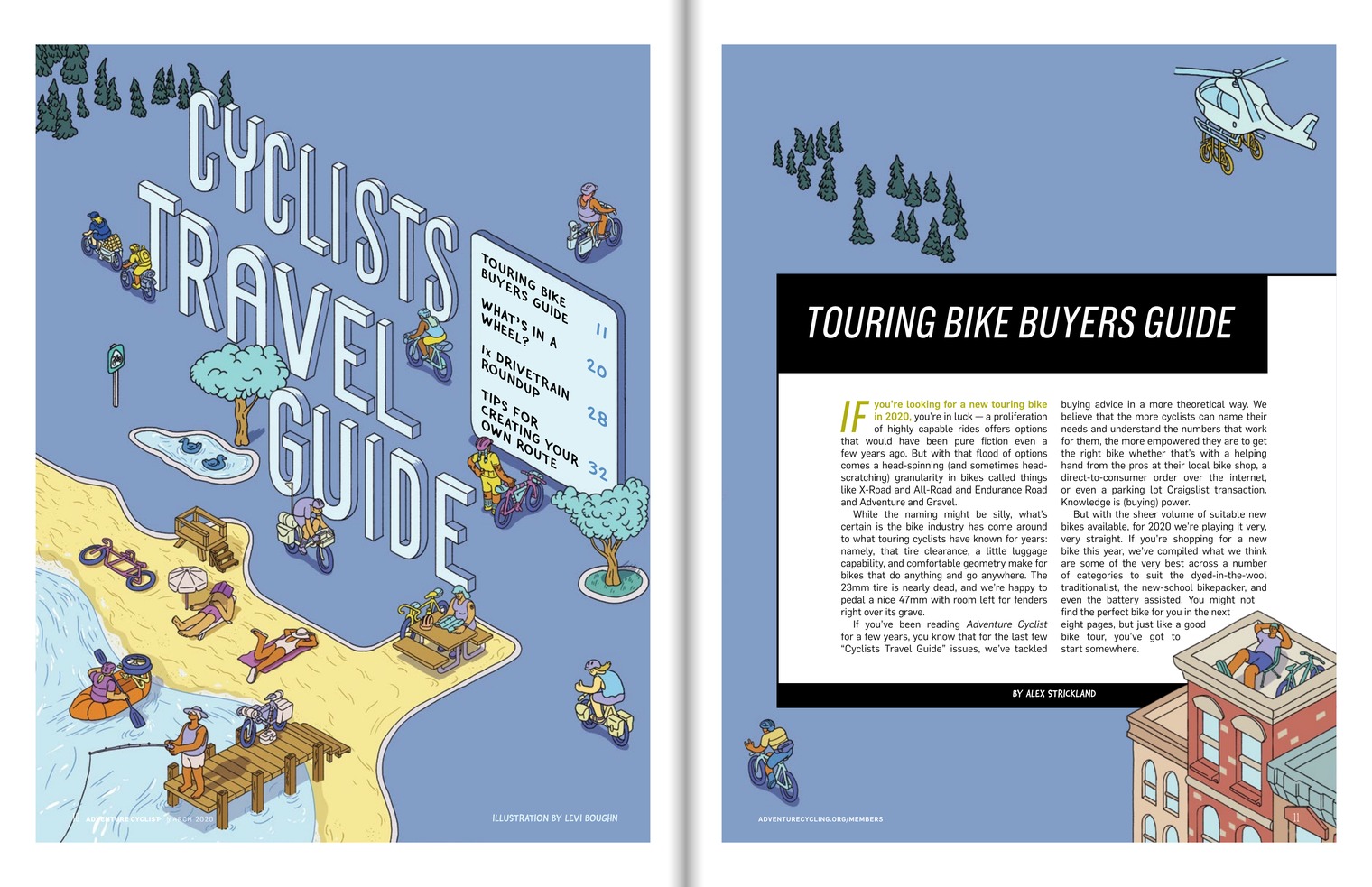 Touring Bike Buyers Guide magazine spread in Adventure Cyclist